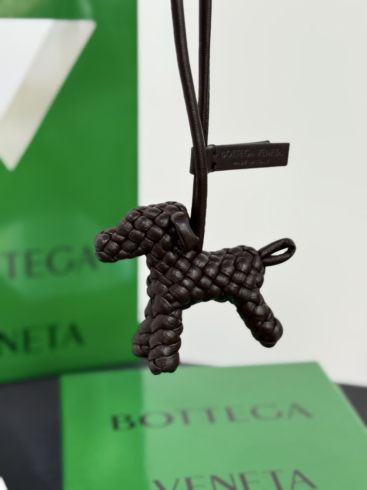 Bottega Veneta Black Leather Dog Charm